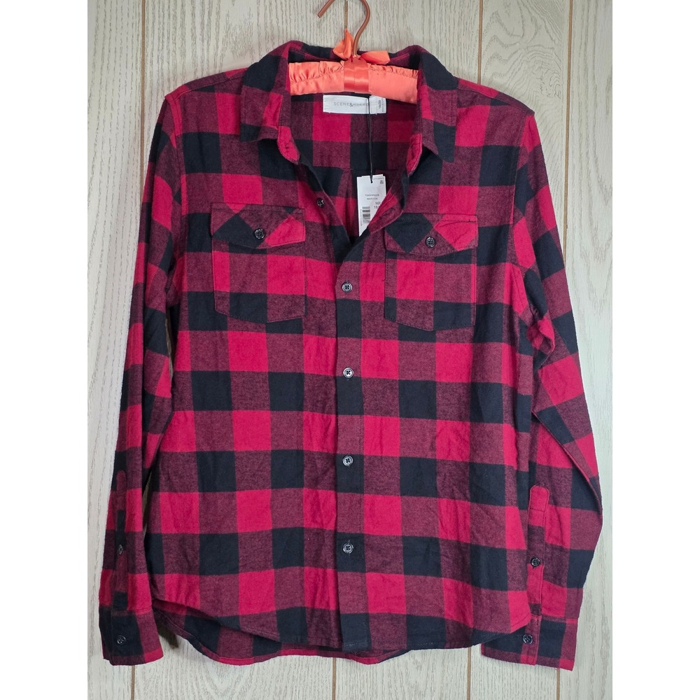 Scene & Heard Kids Red Black Buffalo Plaid Cotton Button Down Shirt 18/20